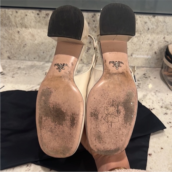 COPY - PRADA WOMEN'S CIPRIA NUDE PATENT LEATHER MARY JANE SLINGBACK PUMPS - Picture 6 of 7